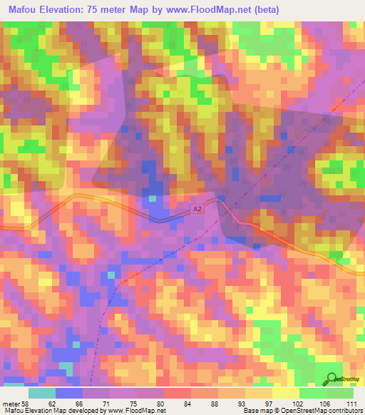 Mafou,Ivory Coast Elevation Map