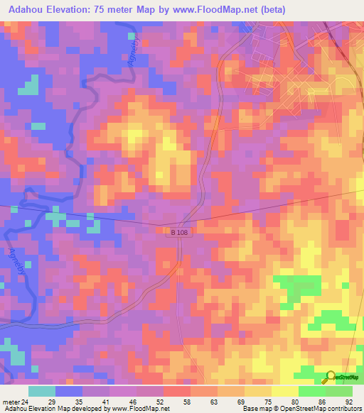 Adahou,Ivory Coast Elevation Map