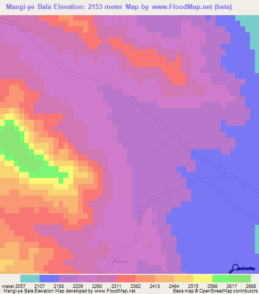Mangi-ye Bala,Iran Elevation Map