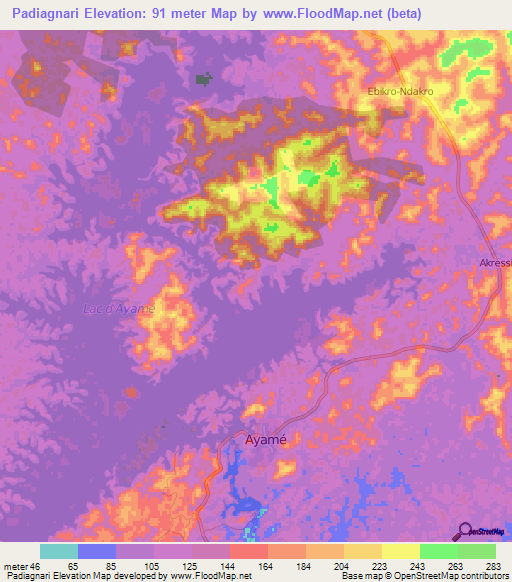 Padiagnari,Ivory Coast Elevation Map