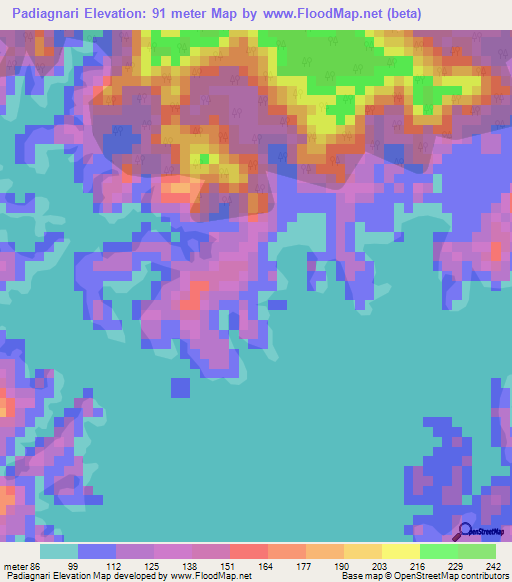 Padiagnari,Ivory Coast Elevation Map