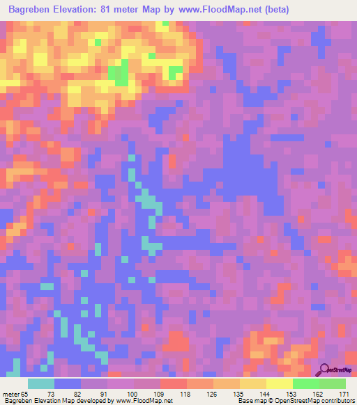 Bagreben,Ivory Coast Elevation Map