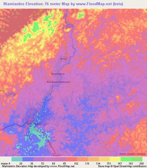 Niamiankro,Ivory Coast Elevation Map