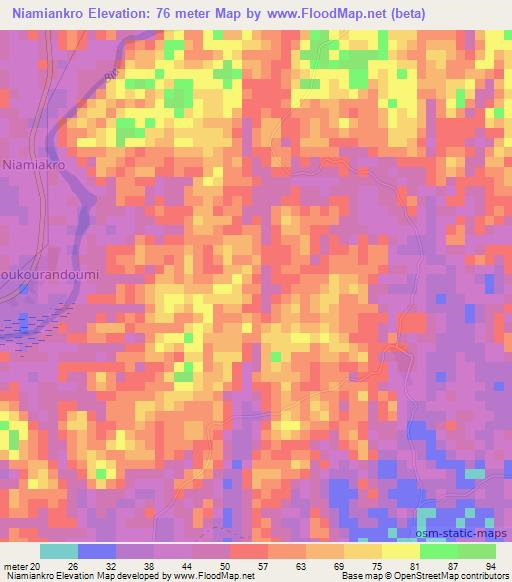 Niamiankro,Ivory Coast Elevation Map
