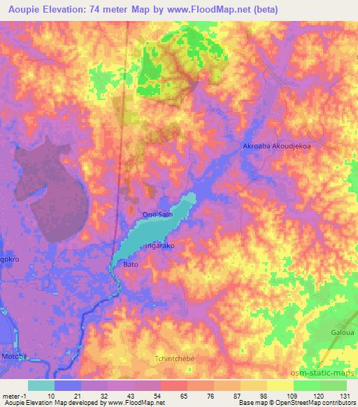 Aoupie,Ivory Coast Elevation Map