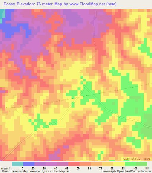 Dosso,Ivory Coast Elevation Map