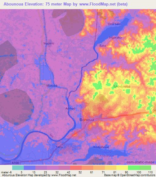 Abounoua,Ivory Coast Elevation Map