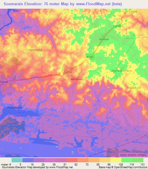 Soumarais,Ivory Coast Elevation Map
