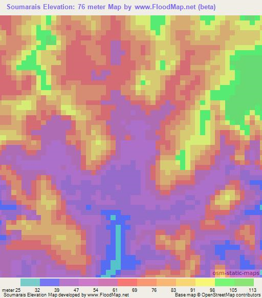 Soumarais,Ivory Coast Elevation Map