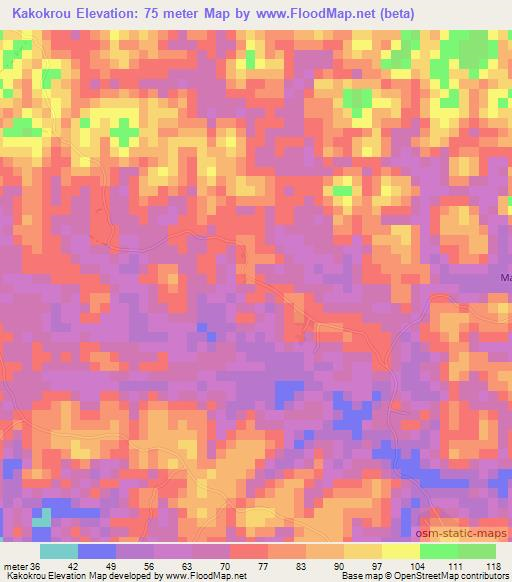 Kakokrou,Ivory Coast Elevation Map
