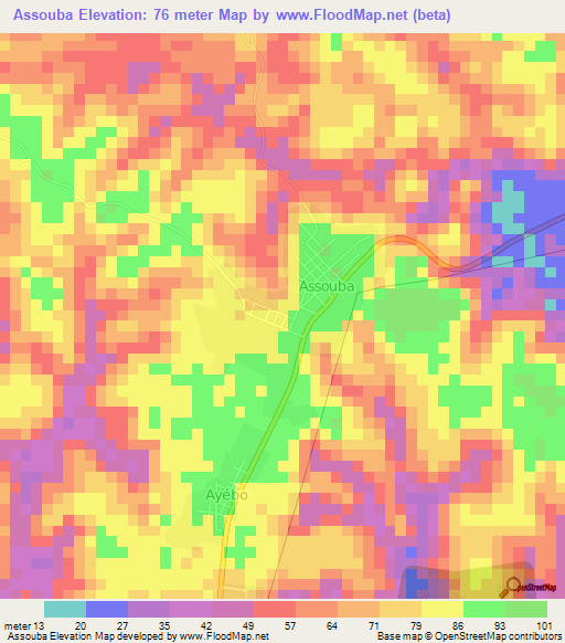 Assouba,Ivory Coast Elevation Map
