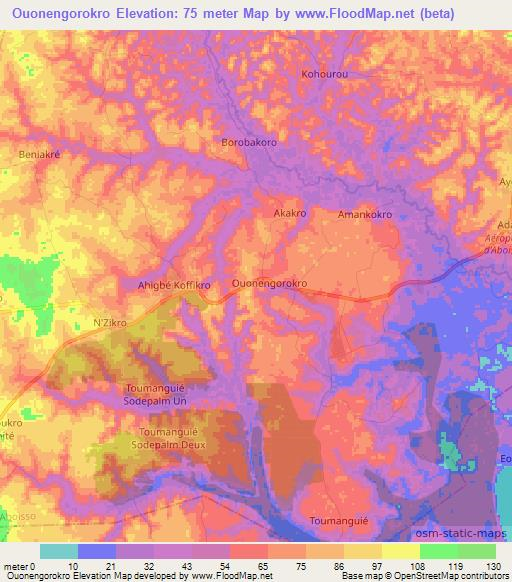 Ouonengorokro,Ivory Coast Elevation Map