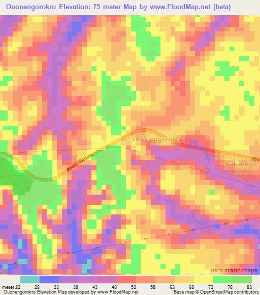 Ouonengorokro,Ivory Coast Elevation Map