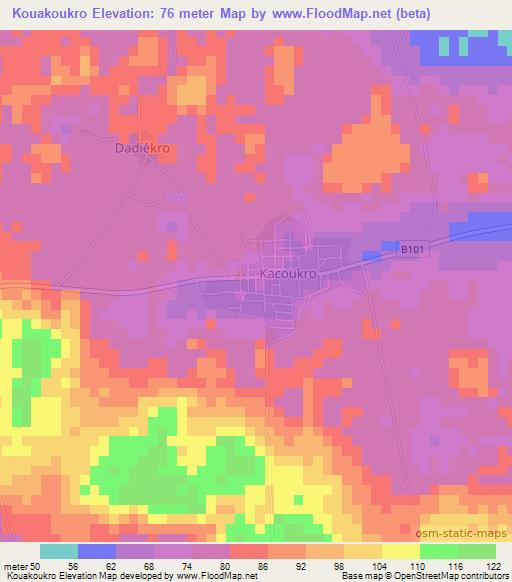 Kouakoukro,Ivory Coast Elevation Map