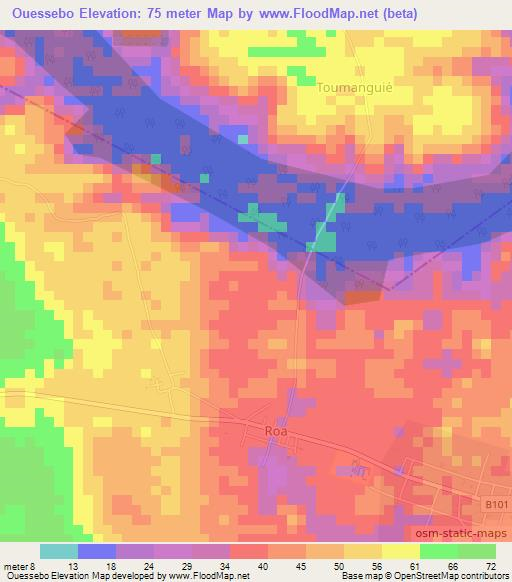 Ouessebo,Ivory Coast Elevation Map