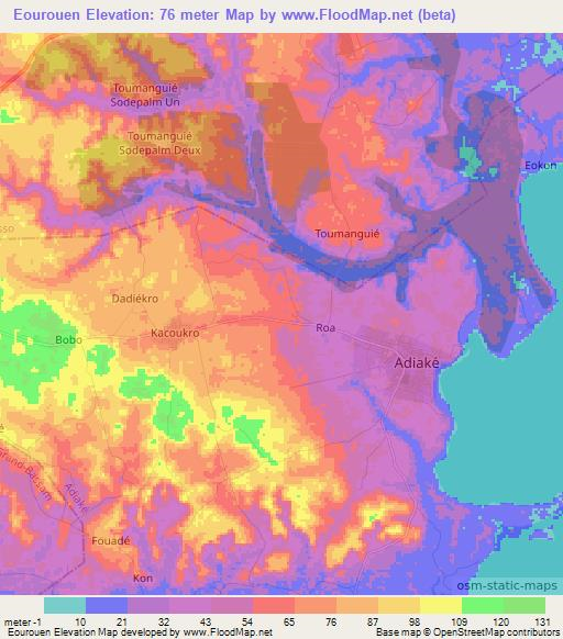 Eourouen,Ivory Coast Elevation Map