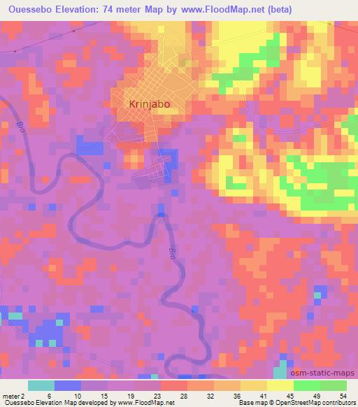 Ouessebo,Ivory Coast Elevation Map