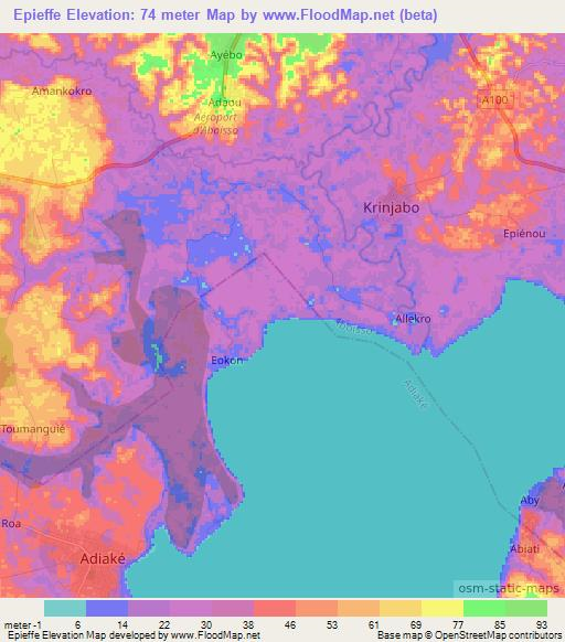 Epieffe,Ivory Coast Elevation Map