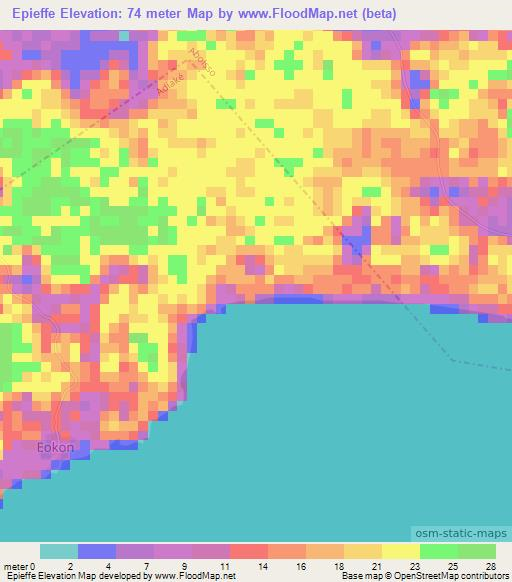Epieffe,Ivory Coast Elevation Map