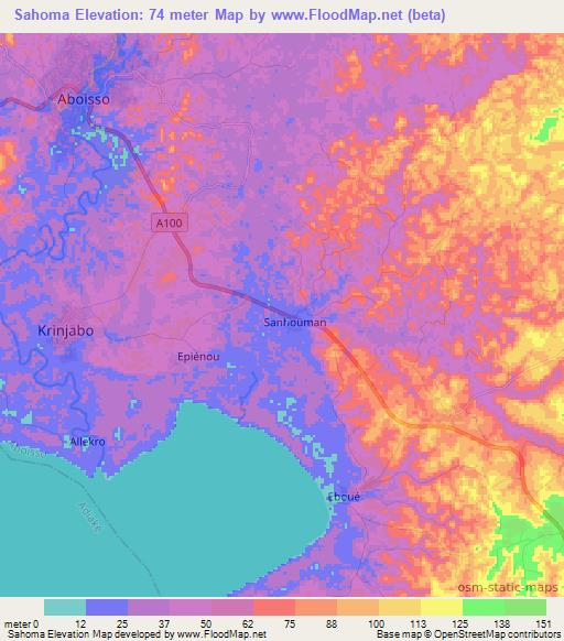 Sahoma,Ivory Coast Elevation Map