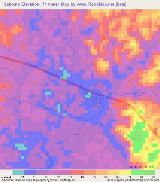 Sahoma,Ivory Coast Elevation Map