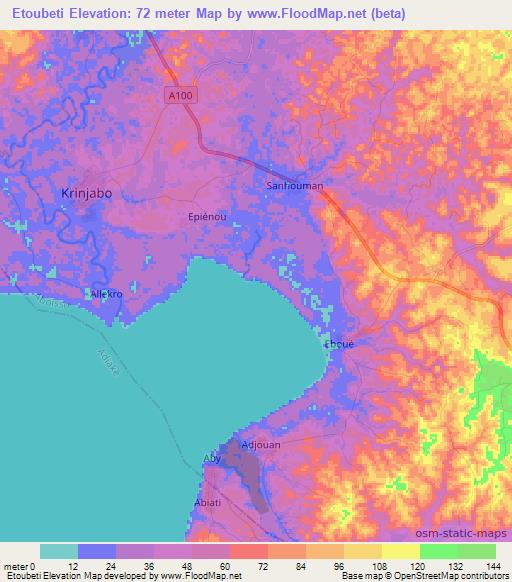Etoubeti,Ivory Coast Elevation Map