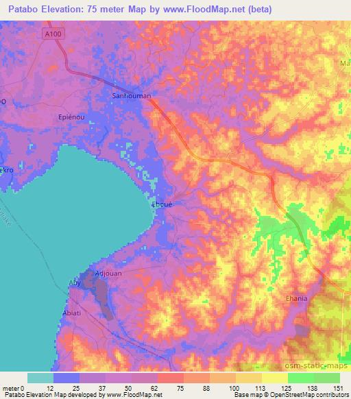 Patabo,Ivory Coast Elevation Map