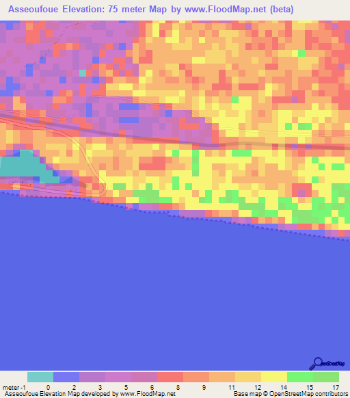 Asseoufoue,Ivory Coast Elevation Map