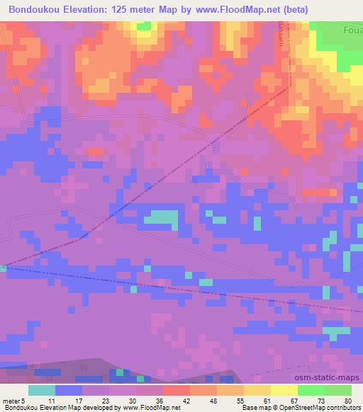 Bondoukou,Ivory Coast Elevation Map