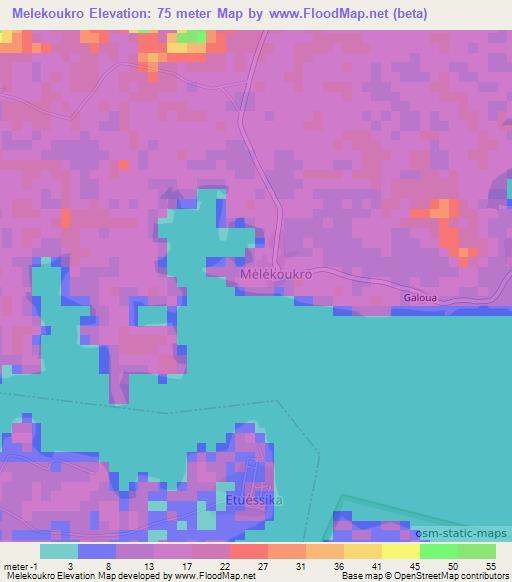 Melekoukro,Ivory Coast Elevation Map
