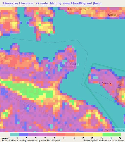Etuossika,Ivory Coast Elevation Map