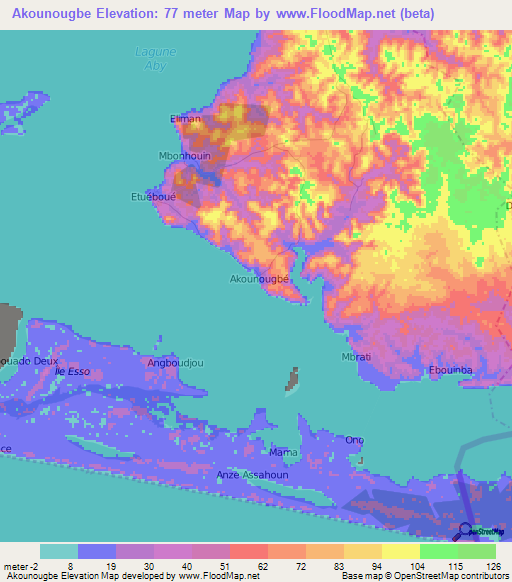 Akounougbe,Ivory Coast Elevation Map