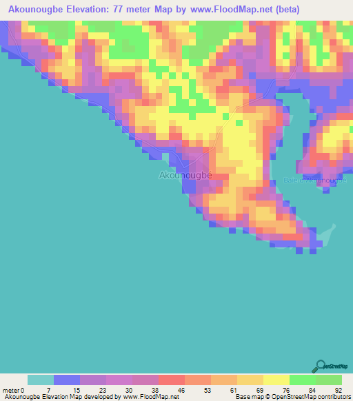 Akounougbe,Ivory Coast Elevation Map