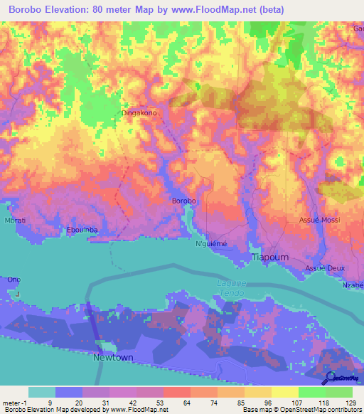 Borobo,Ivory Coast Elevation Map