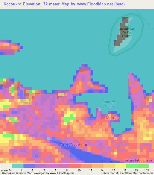 Kacoukro,Ivory Coast Elevation Map