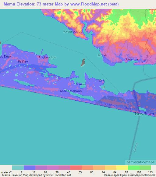 Mama,Ivory Coast Elevation Map
