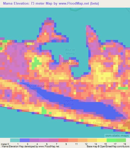 Mama,Ivory Coast Elevation Map