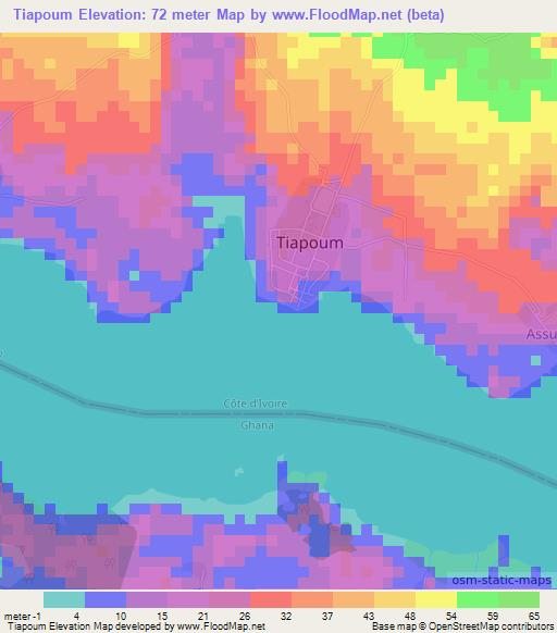 Tiapoum,Ivory Coast Elevation Map