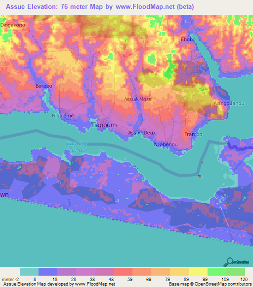 Assue,Ivory Coast Elevation Map
