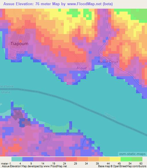 Assue,Ivory Coast Elevation Map