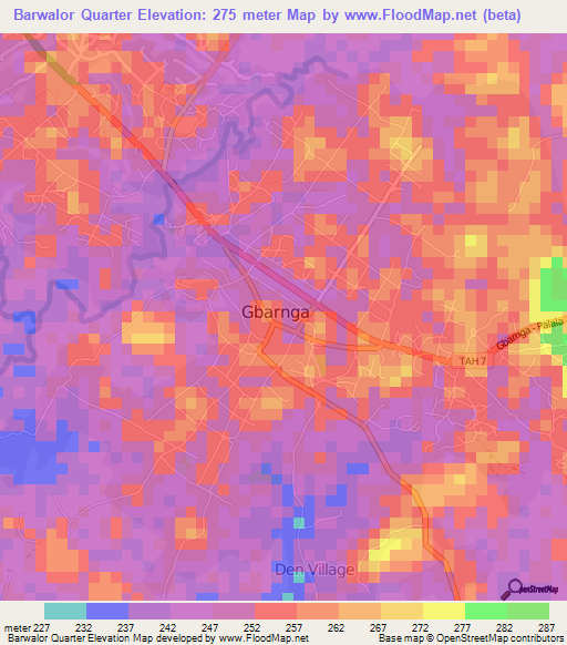 Barwalor Quarter,Liberia Elevation Map