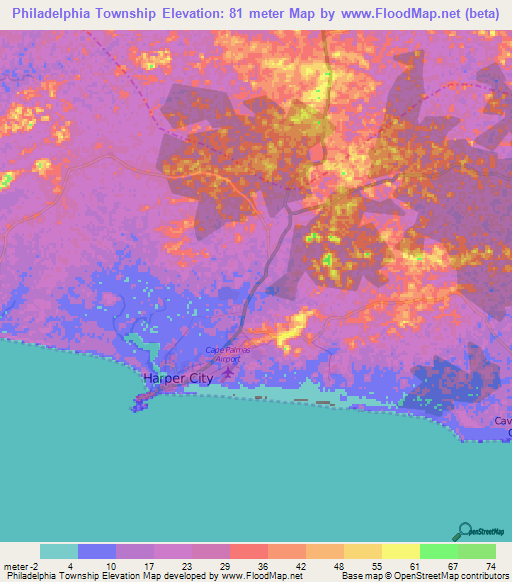 Philadelphia Township,Liberia Elevation Map