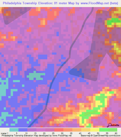 Philadelphia Township,Liberia Elevation Map