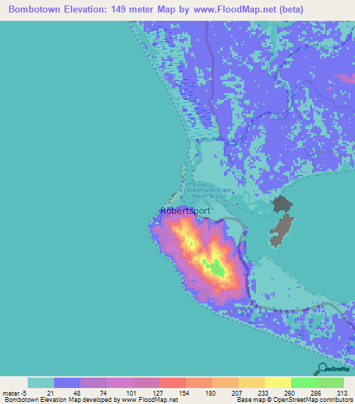 Bombotown,Liberia Elevation Map