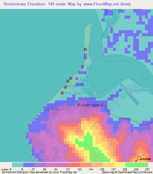 Bombotown,Liberia Elevation Map