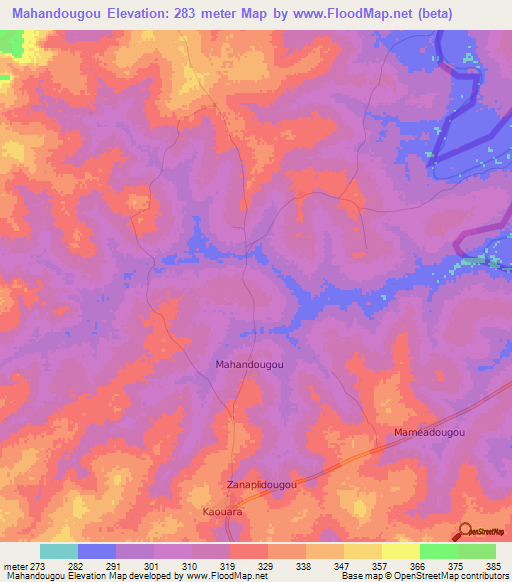 Mahandougou,Ivory Coast Elevation Map