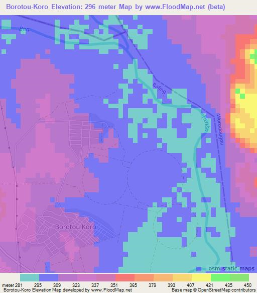 Borotou-Koro,Ivory Coast Elevation Map