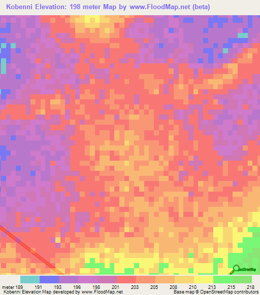 Kobenni,Mauritania Elevation Map