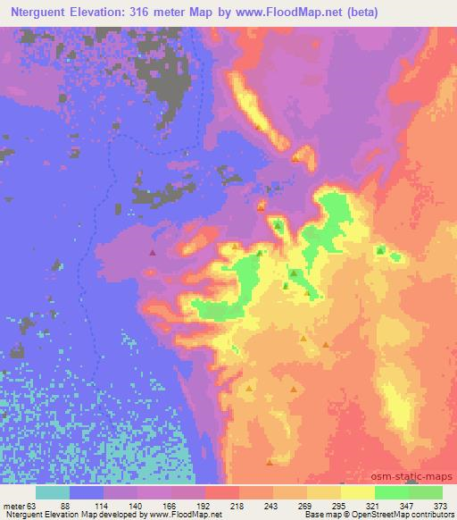 Nterguent,Mauritania Elevation Map