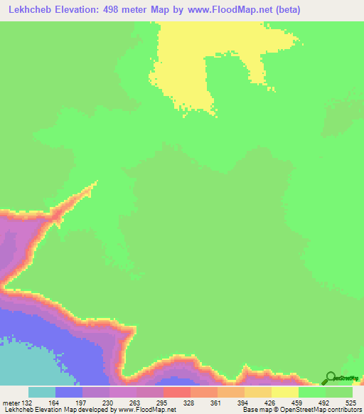 Lekhcheb,Mauritania Elevation Map